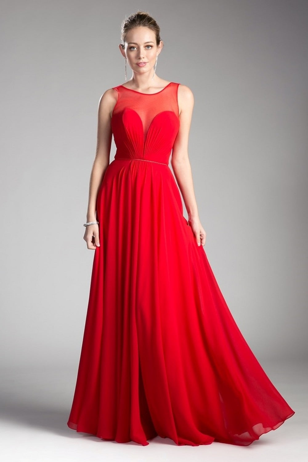 A-Line Chiffon Dress With Illusion Neckline And Open Back by Cinderella Divine -CJ251