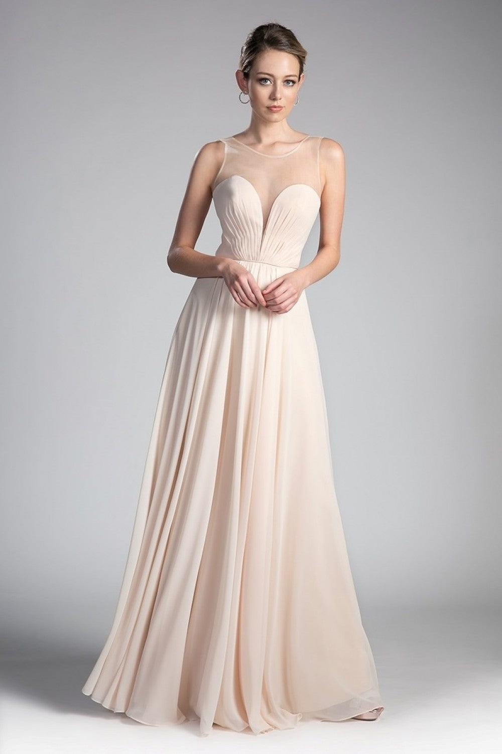 A-Line Chiffon Dress With Illusion Neckline And Open Back by Cinderella Divine -CJ251