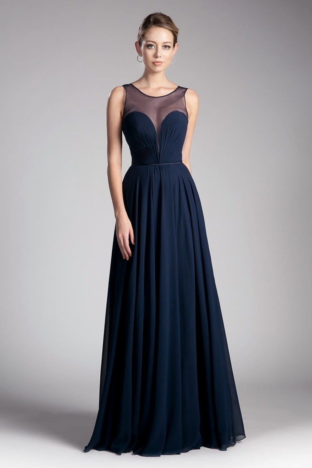 A-Line Chiffon Dress With Illusion Neckline And Open Back by Cinderella Divine -CJ251