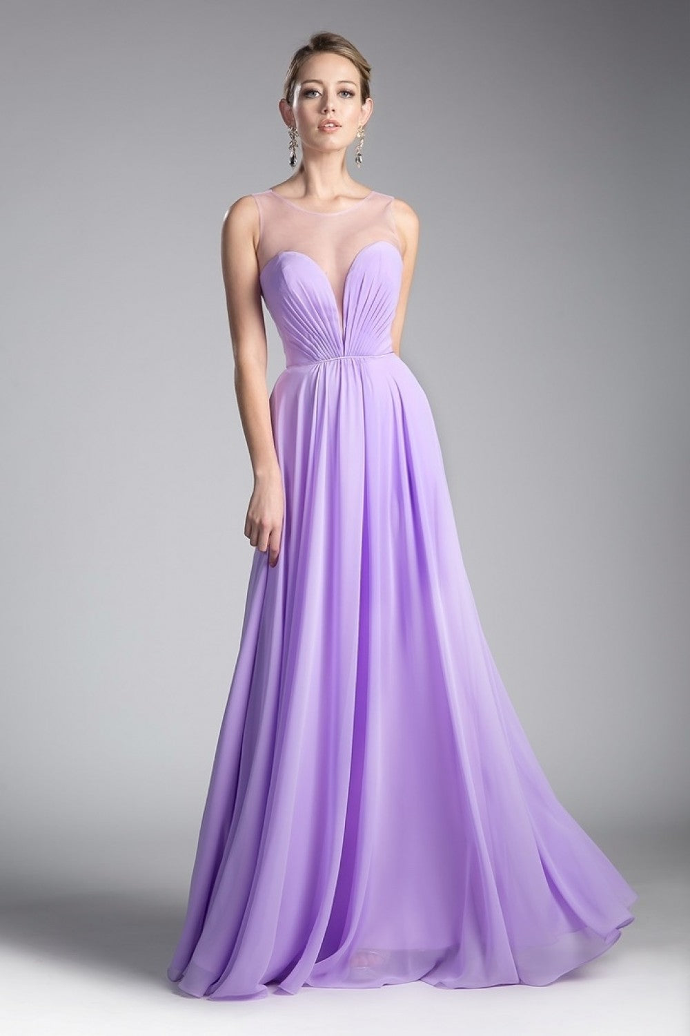 A-Line Chiffon Dress With Illusion Neckline And Open Back by Cinderella Divine -CJ251