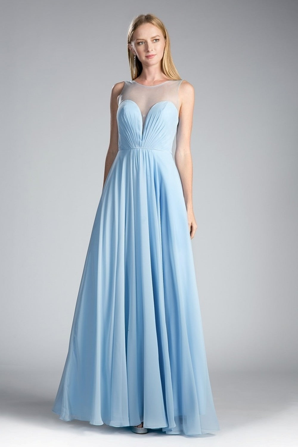 A-Line Chiffon Dress With Illusion Neckline And Open Back by Cinderella Divine -CJ251