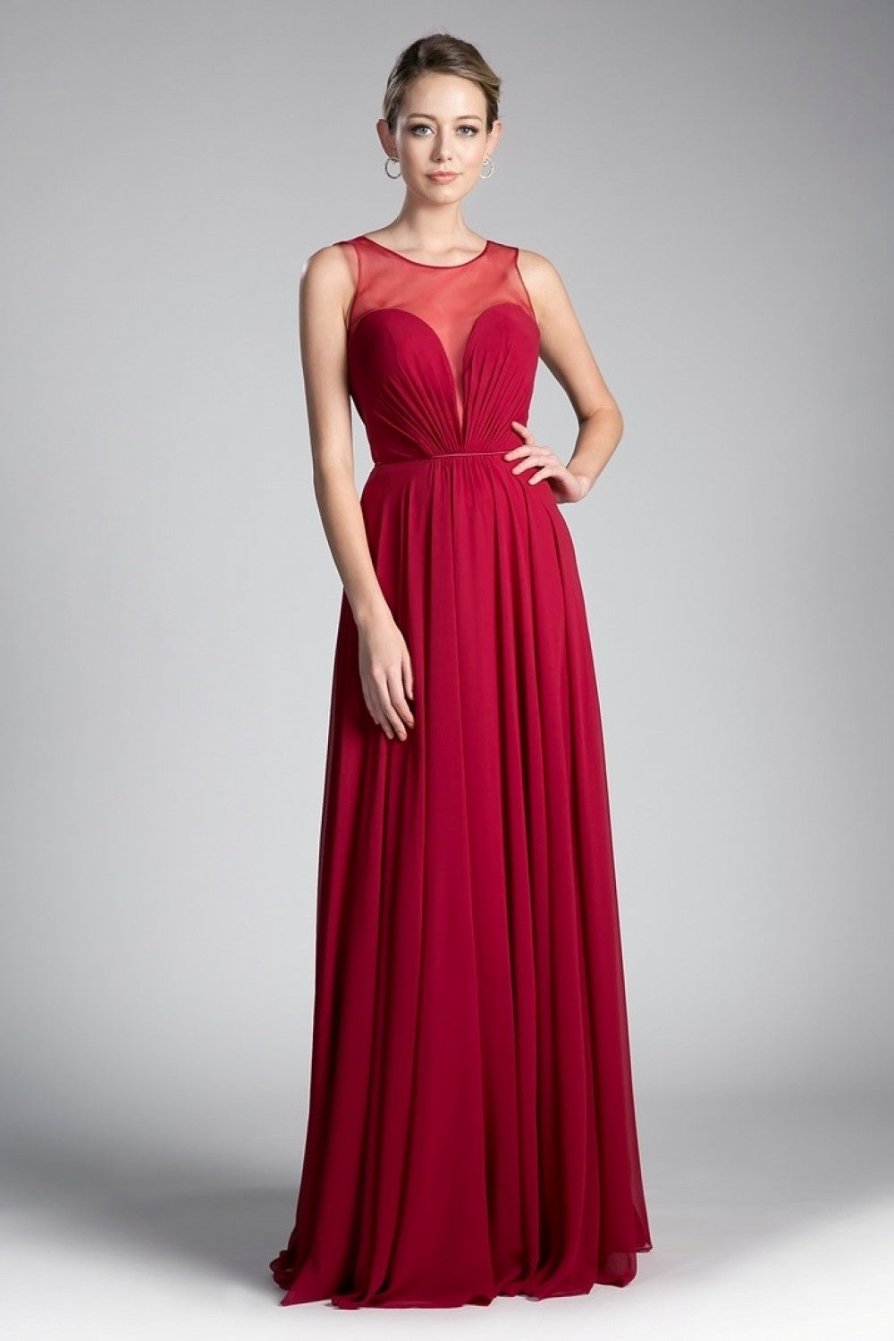 A-Line Chiffon Dress With Illusion Neckline And Open Back by Cinderella Divine -CJ251