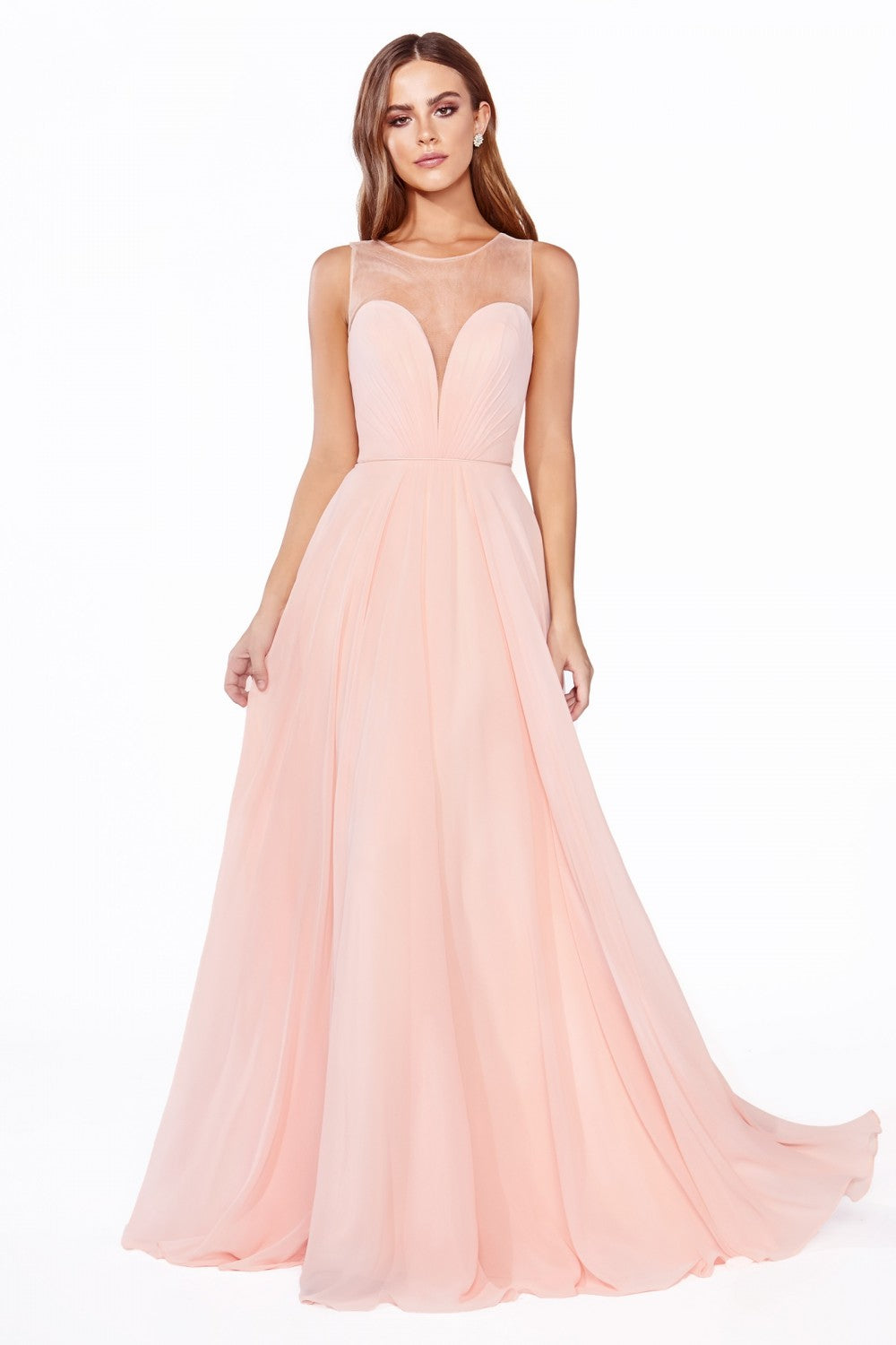 A-Line Chiffon Dress With Illusion Neckline And Open Back by Cinderella Divine -CJ251