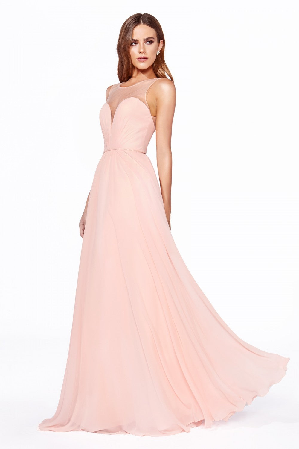 A-Line Chiffon Dress With Illusion Neckline And Open Back by Cinderella Divine -CJ251