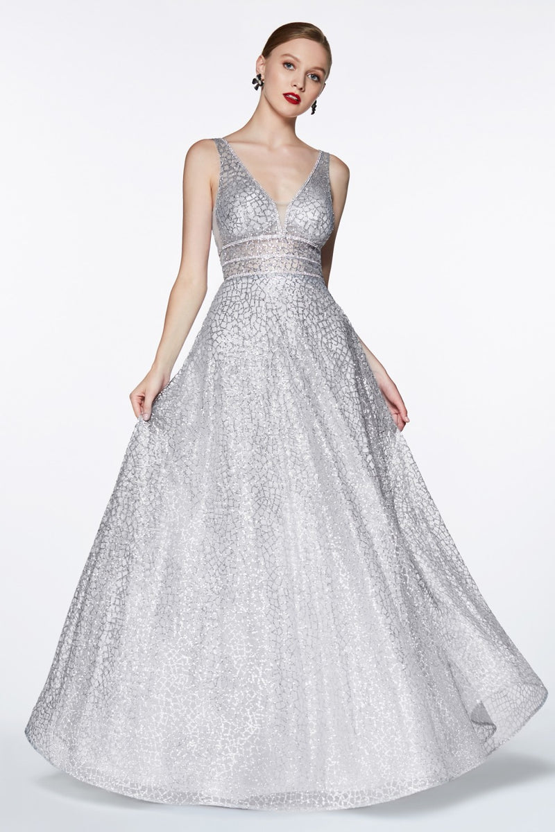 MyFashion.com - A-line glitter gown with three embellished belts and illusion sheer sides.(CJ256) - Cinderella Divine promdress eveningdress fashion partydress weddingdress 
 gown homecoming promgown weddinggown 
