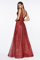 MyFashion.com - A-line glitter gown with three embellished belts and illusion sheer sides.(CJ256) - Cinderella Divine promdress eveningdress fashion partydress weddingdress 
 gown homecoming promgown weddinggown 