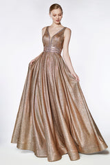 MyFashion.com - A-line metallic ball gown with beaded bodice detail and deep v-neckline.(CJ505) - Cinderella Divine promdress eveningdress fashion partydress weddingdress 
 gown homecoming promgown weddinggown 