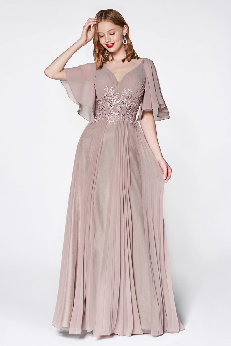 MyFashion.com - A-line chiffon gown with flutter sleeves and lace details.(CJ514) - Cinderella Divine promdress eveningdress fashion partydress weddingdress 
 gown homecoming promgown weddinggown 