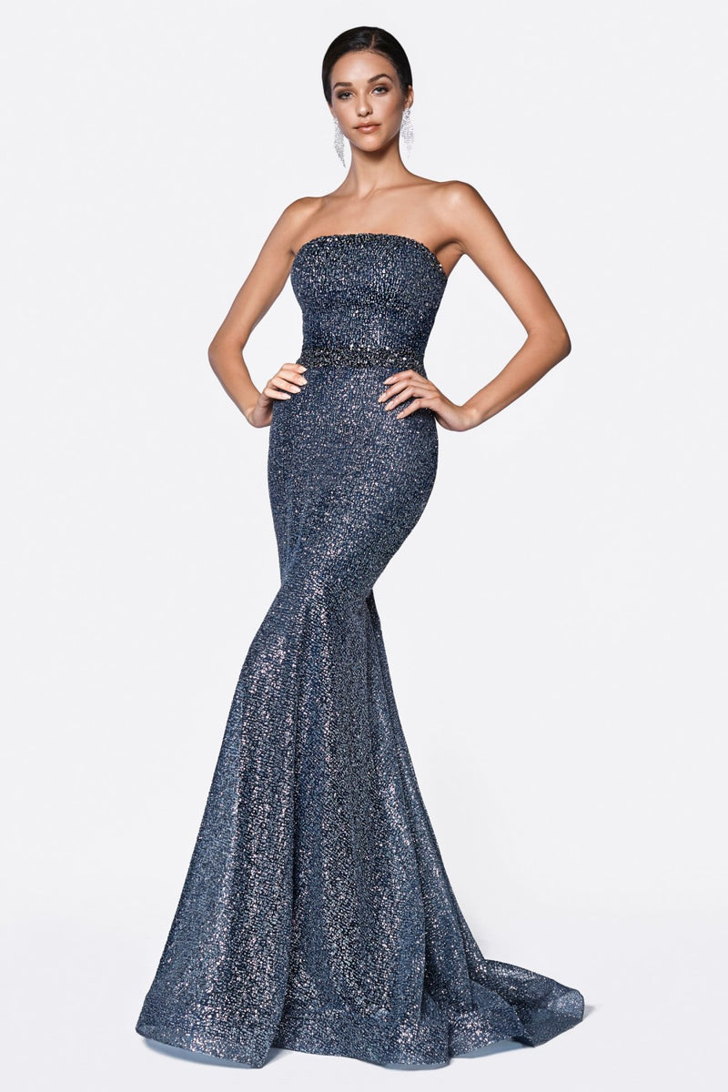 MyFashion.com - Strapless mermaid with flocked glitter fabric and beaded belt.(CJ516) - Cinderella Divine promdress eveningdress fashion partydress weddingdress 
 gown homecoming promgown weddinggown 