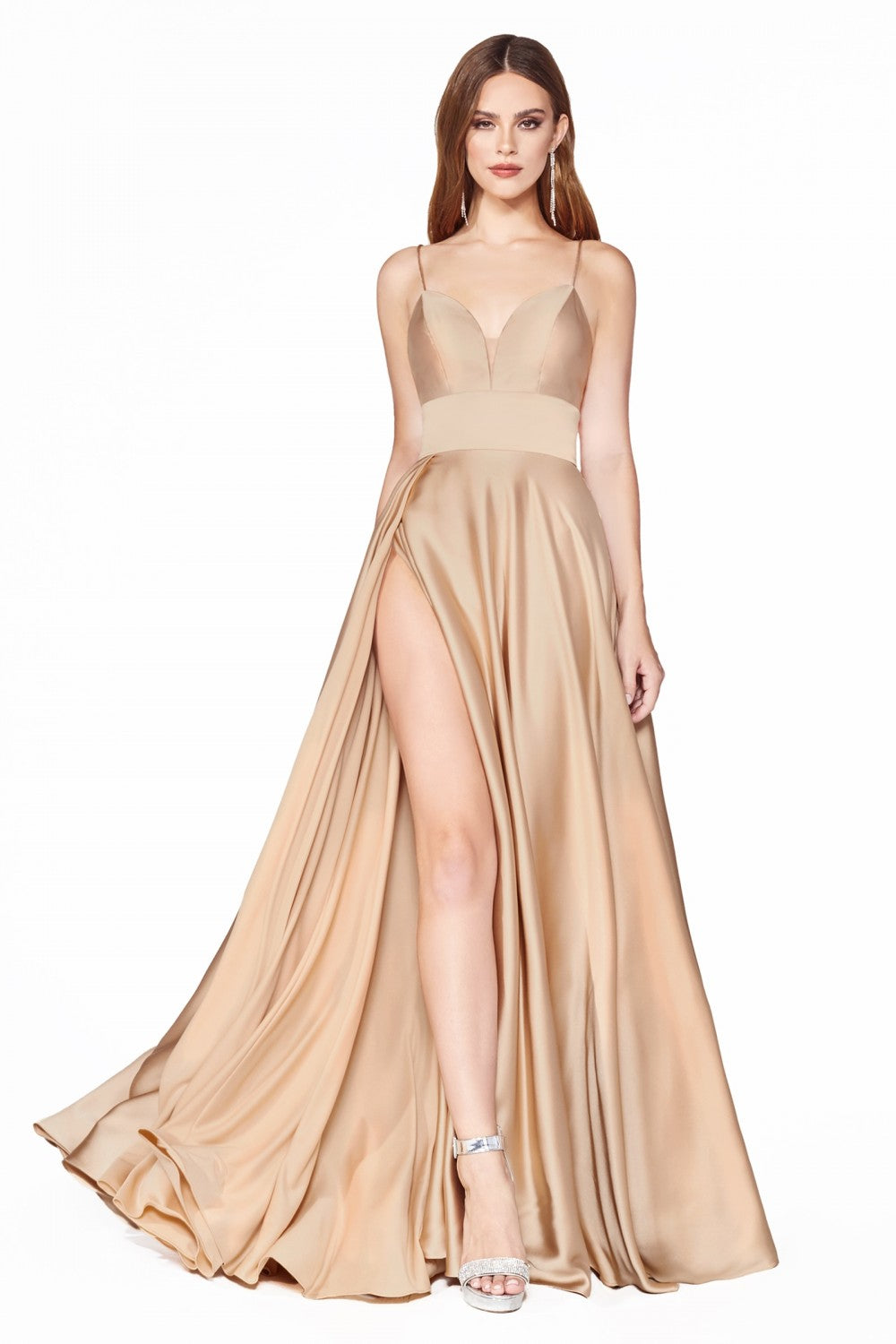 A-Line Gown With Deep Sweetheart Neckline And Leg Slit by Cinderella Divine -CJ523