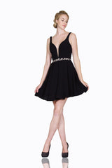 Embellished Deep V-Neck Short A-Line Dress By Cinderella Divine -CJ803