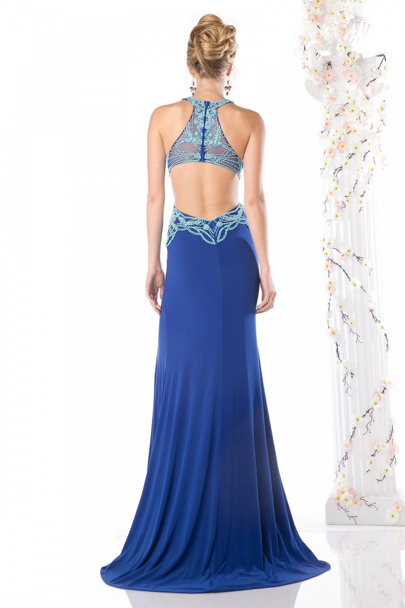Long Fitted Halter Dress With Slit by Cinderella Divine -CK10