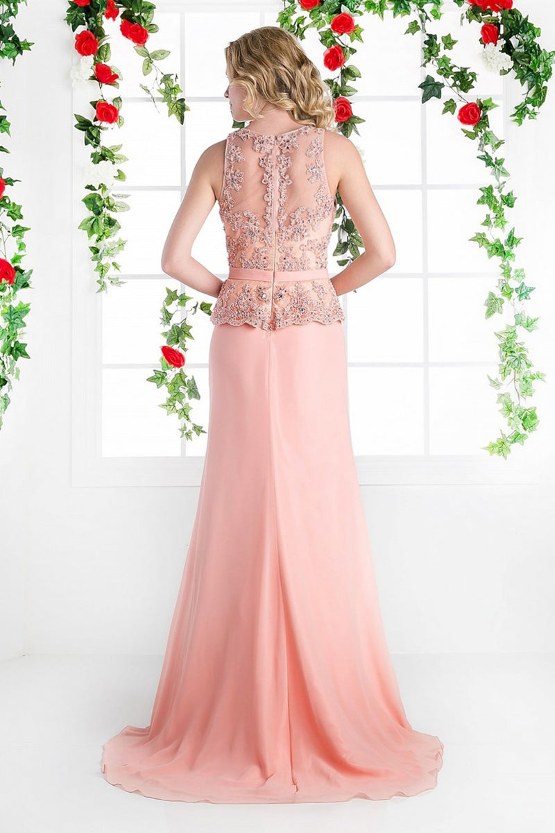 Beaded Lace Bodice Stretch Knit Sheath Dress by Cinderella Divine -CK53
