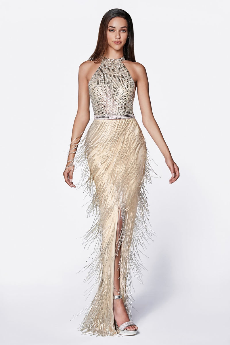 MyFashion.com - Get your Great Gatsby on with this flapper beaded fringe stunning high neck gown.(CK820) - Cinderella Divine promdress eveningdress fashion partydress weddingdress 
 gown homecoming promgown weddinggown 
