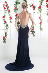 Lace Bodice Stretch Knit Sheath Dress By Cinderella Divine -CL105