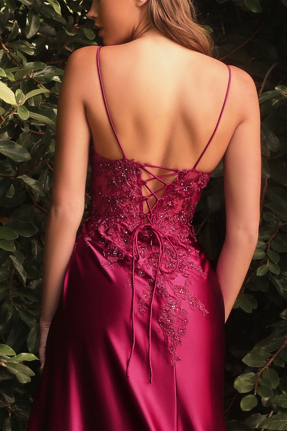 Lace Applique Satin Gown By Cinderella Divine -CM318