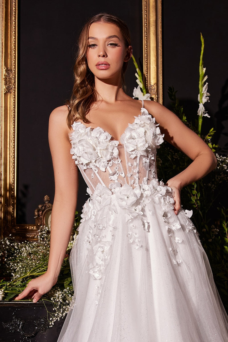 Floral Applique A-Line Tulle Bridal Gown By Cinderella Divine -CM321W