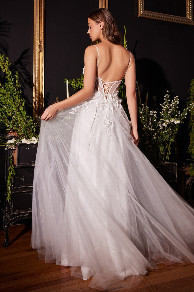 Floral Applique A-Line Tulle Bridal Gown By Cinderella Divine -CM321W