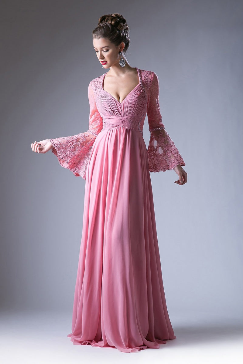 Lace Chiffon Empire Waist Dress by Cinderella Divine -CR774