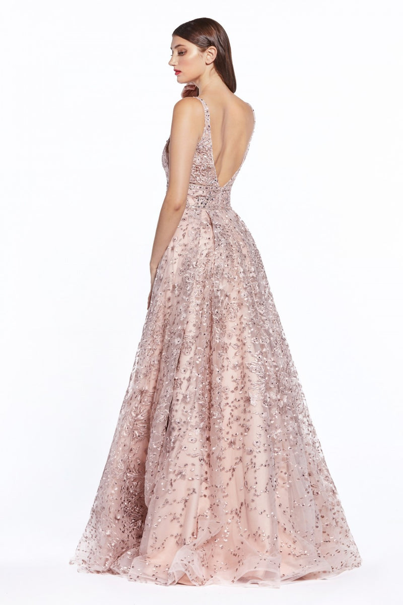 MyFashion.com - A-line gown with floral print embroidery and double belted waist.(CR840) - Cinderella Divine promdress eveningdress fashion partydress weddingdress 
 gown homecoming promgown weddinggown 