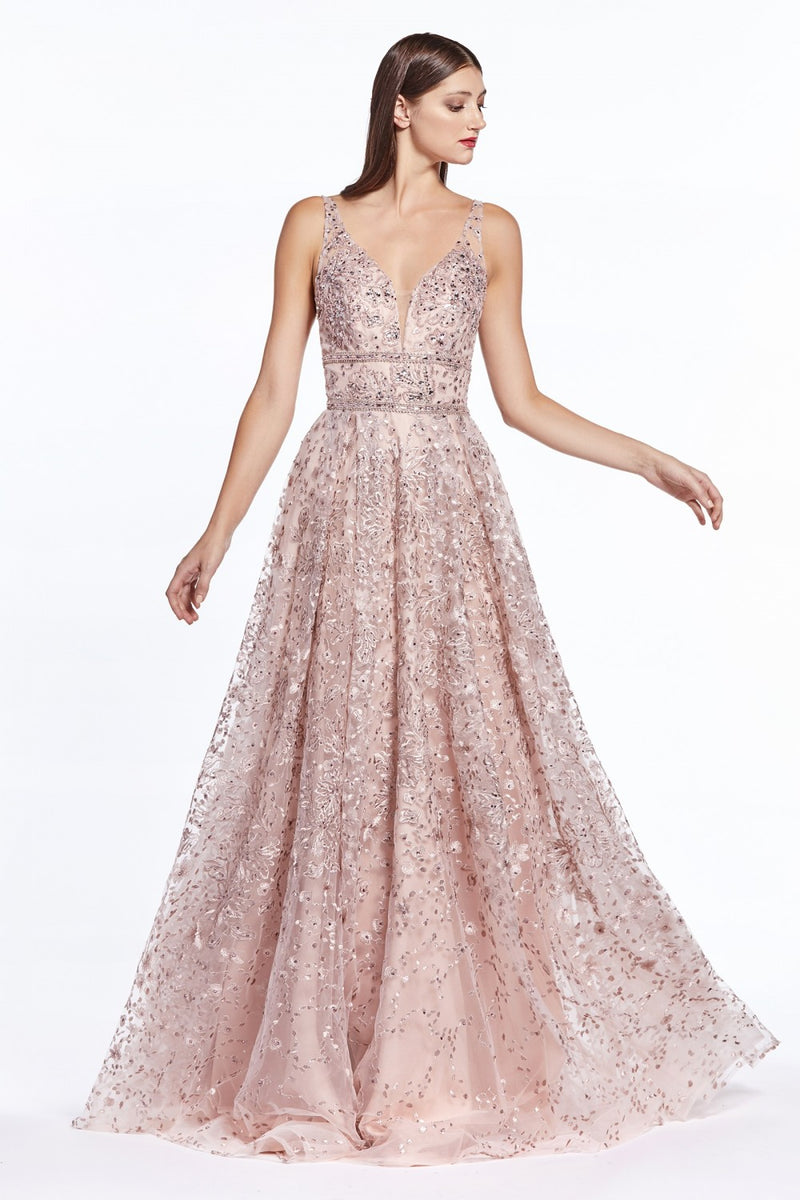 MyFashion.com - A-line gown with floral print embroidery and double belted waist.(CR840) - Cinderella Divine promdress eveningdress fashion partydress weddingdress 
 gown homecoming promgown weddinggown 