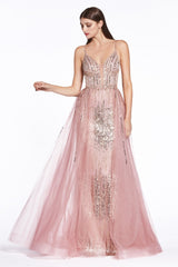 MyFashion.com - Fit and flare glitter gown with tulle over skirt and embellished details.(CR841) - Cinderella Divine promdress eveningdress fashion partydress weddingdress 
 gown homecoming promgown weddinggown 