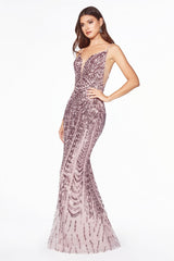 MyFashion.com - Fitted gown with geometric sequin pattern and cut out sides.(CR843) - Cinderella Divine promdress eveningdress fashion partydress weddingdress 
 gown homecoming promgown weddinggown 