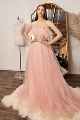 Strapless Feather Ball Gown By Cinderella Divine -CR864