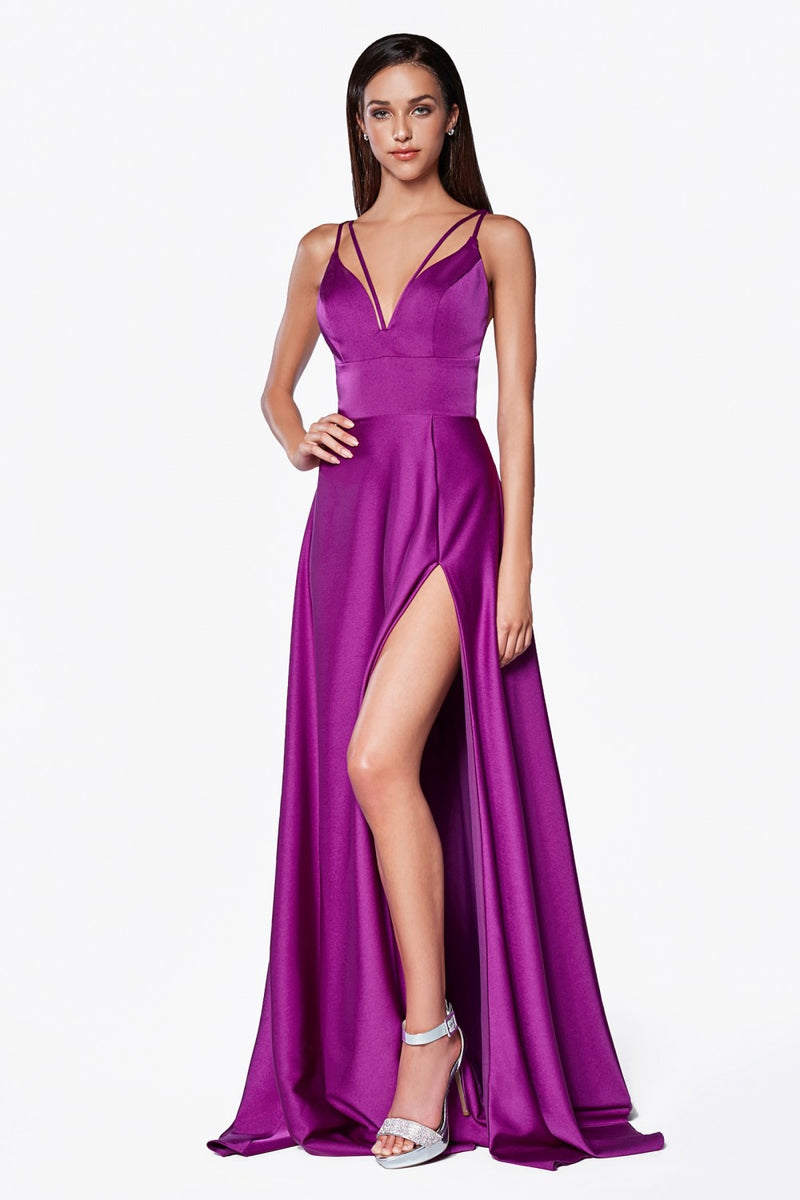 MyFashion.com - A-line v-neckline gown with slit and double strap.(CS034) - Cinderella Divine promdress eveningdress fashion partydress weddingdress 
 gown homecoming promgown weddinggown 