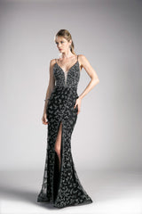 Beaded Novelty Sheath Gown By Cinderella Divine -CZ0012