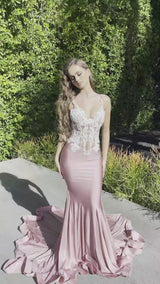 Lace Appliqued Bodice Mermaid Gown By Portia And Scarlett -PS21175