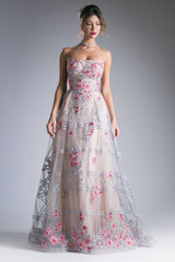 MyFashion.com - STRAPLESS SWEETHEART FLORAL EMBROIDERED A-LINE GOWN (7056) - Andrea&Leo promdress eveningdress fashion partydress weddingdress 
 gown homecoming promgown weddinggown 