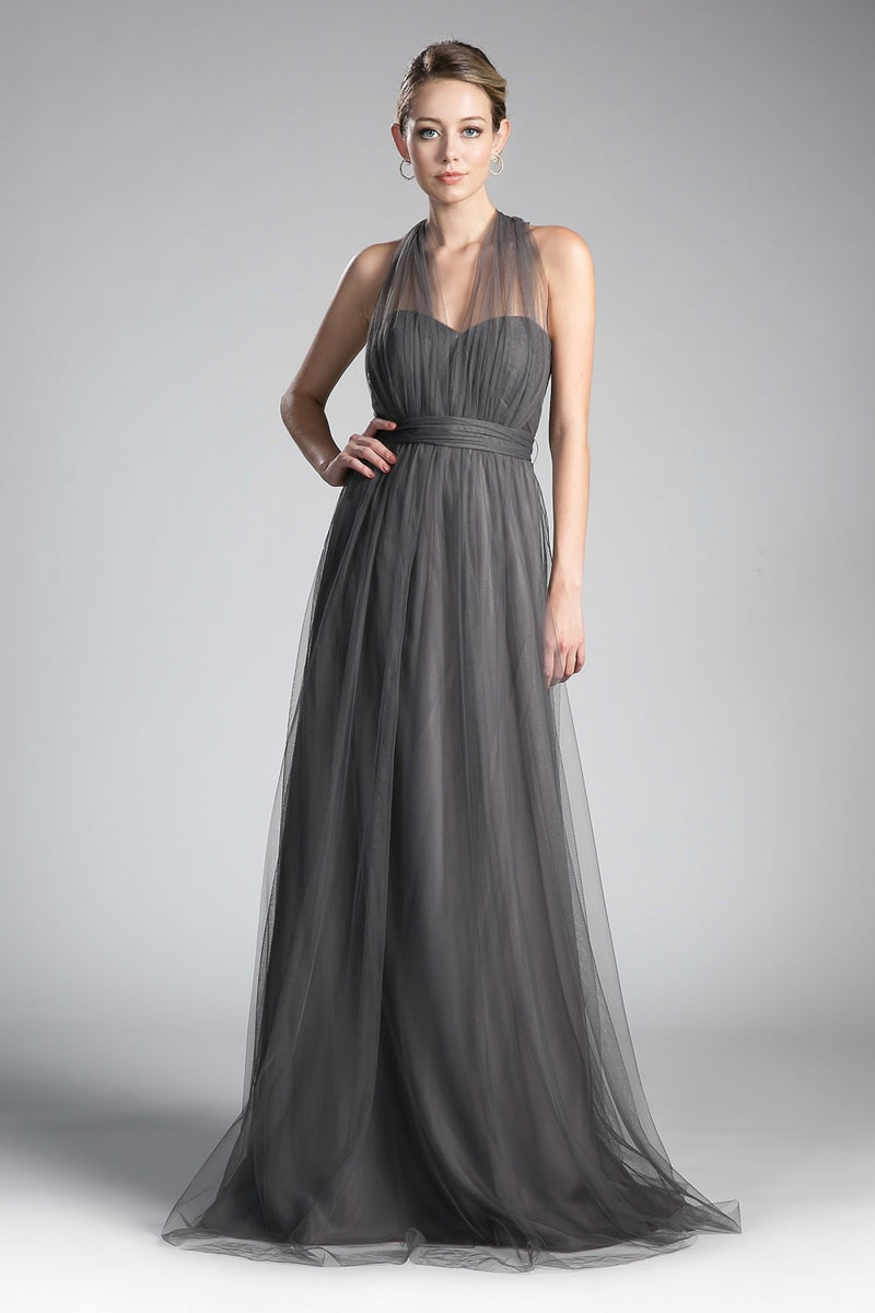 Pleated Long Convertible Tulle Dress By Cinderella Divine -ET322