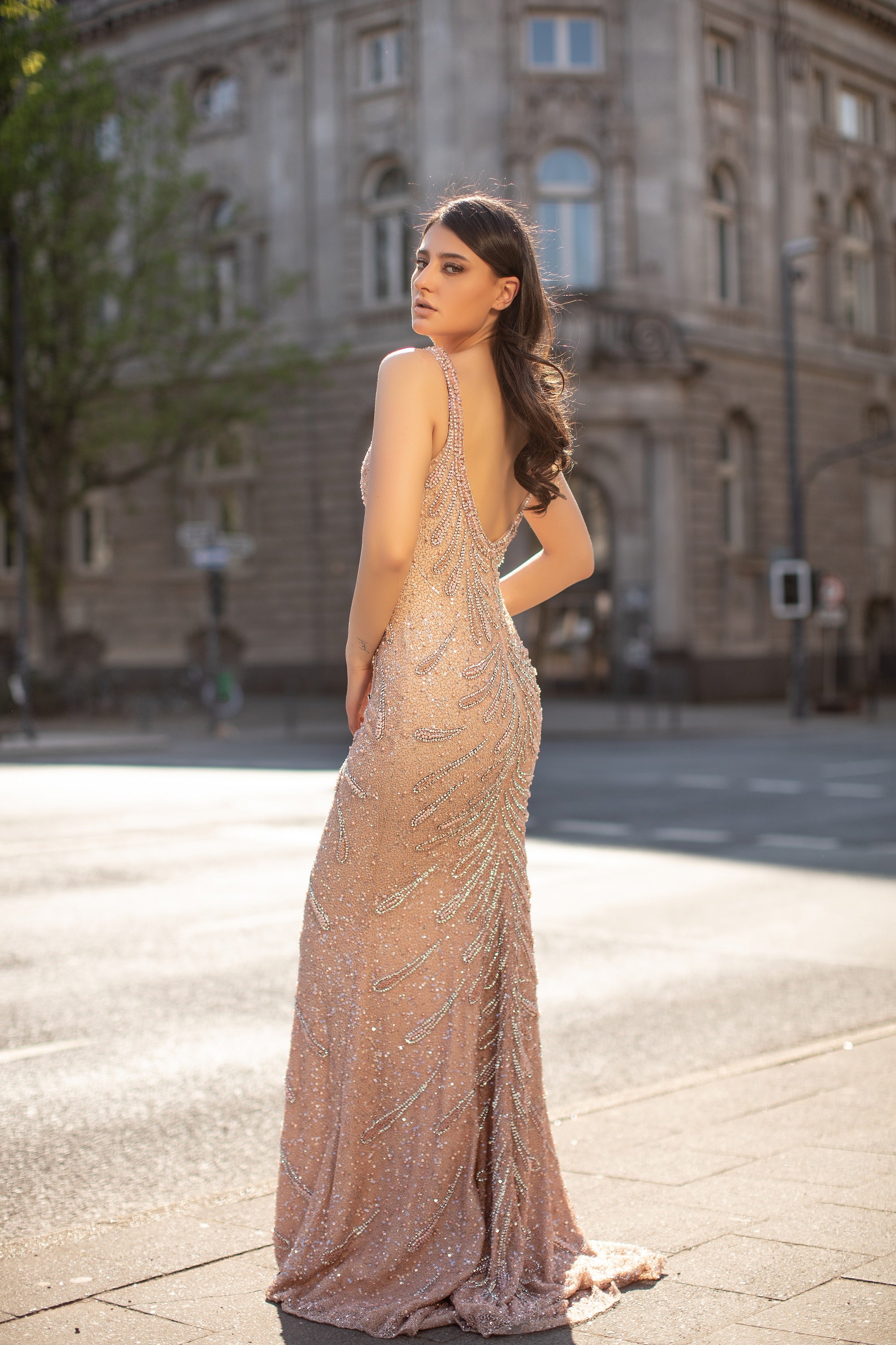 Paisley Beaded Sleeveless V-Neck Sheath Gown By Chic And Holland -HF1364
