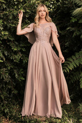 Long Chiffon Capelet Dress By Cinderella Divine -HT101