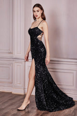 Lace Up Back Sequin Dress By Cinderella Divine -HT168