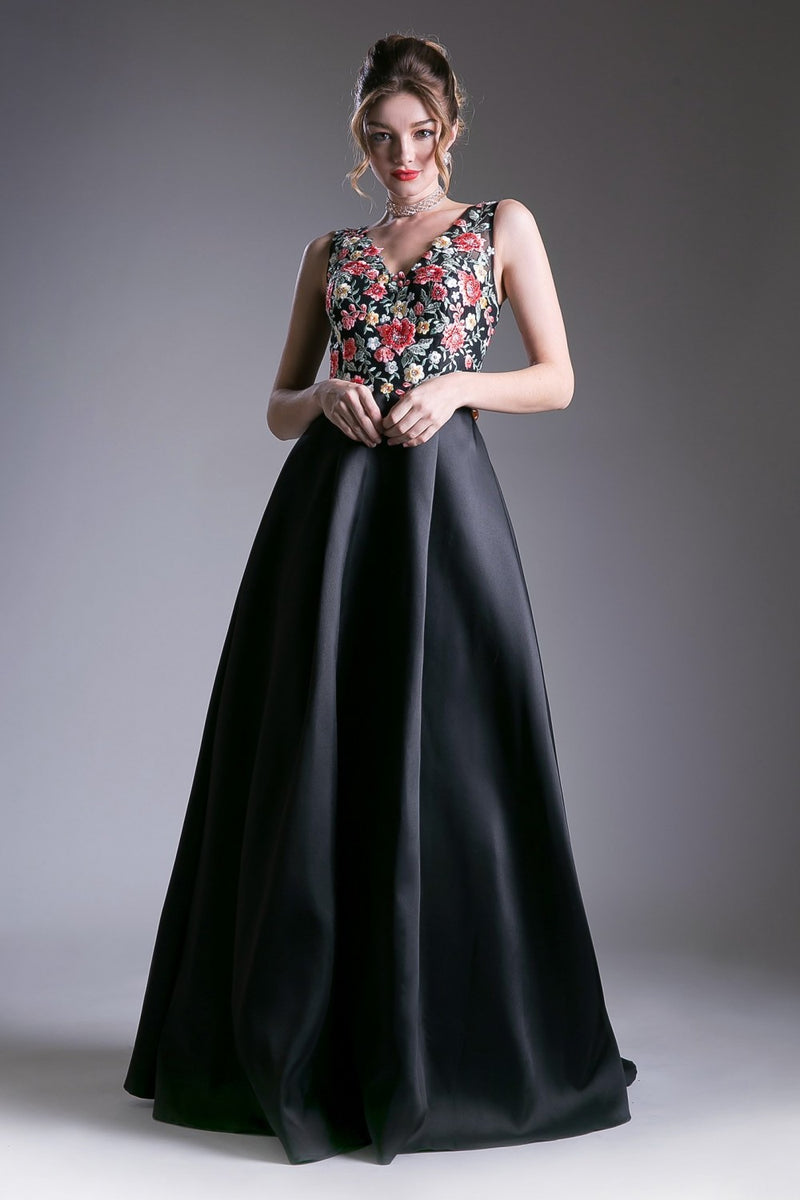 Flower Applique Satin Ball Gown By Cinderella Divine -HW05