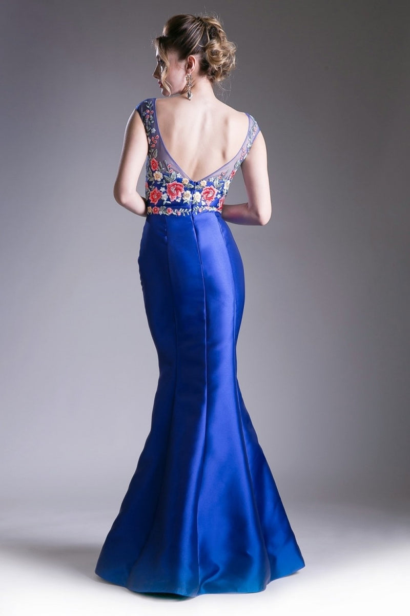 Fitted Mermaid Gown With Mikado Skirt And Lace Applique Bodice by Cinderella Divine -HW16