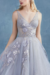 MyFashion.com - A DRAMATIC V-NECK TULLE BALLGOWN WITH BEADED LACE DETAILS(A0893) - Andrea&Leo promdress eveningdress fashion partydress weddingdress 
 gown homecoming promgown weddinggown 