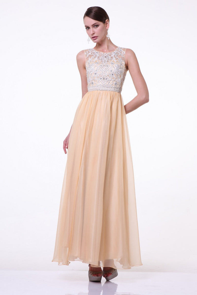 Beaded Lace Bodice Chiffon Empire Waist Dress by Cinderella Divine -J710