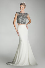 Beaded 2 Piece Stretch Knit Sheath Dress by Cinderella Divine -J755