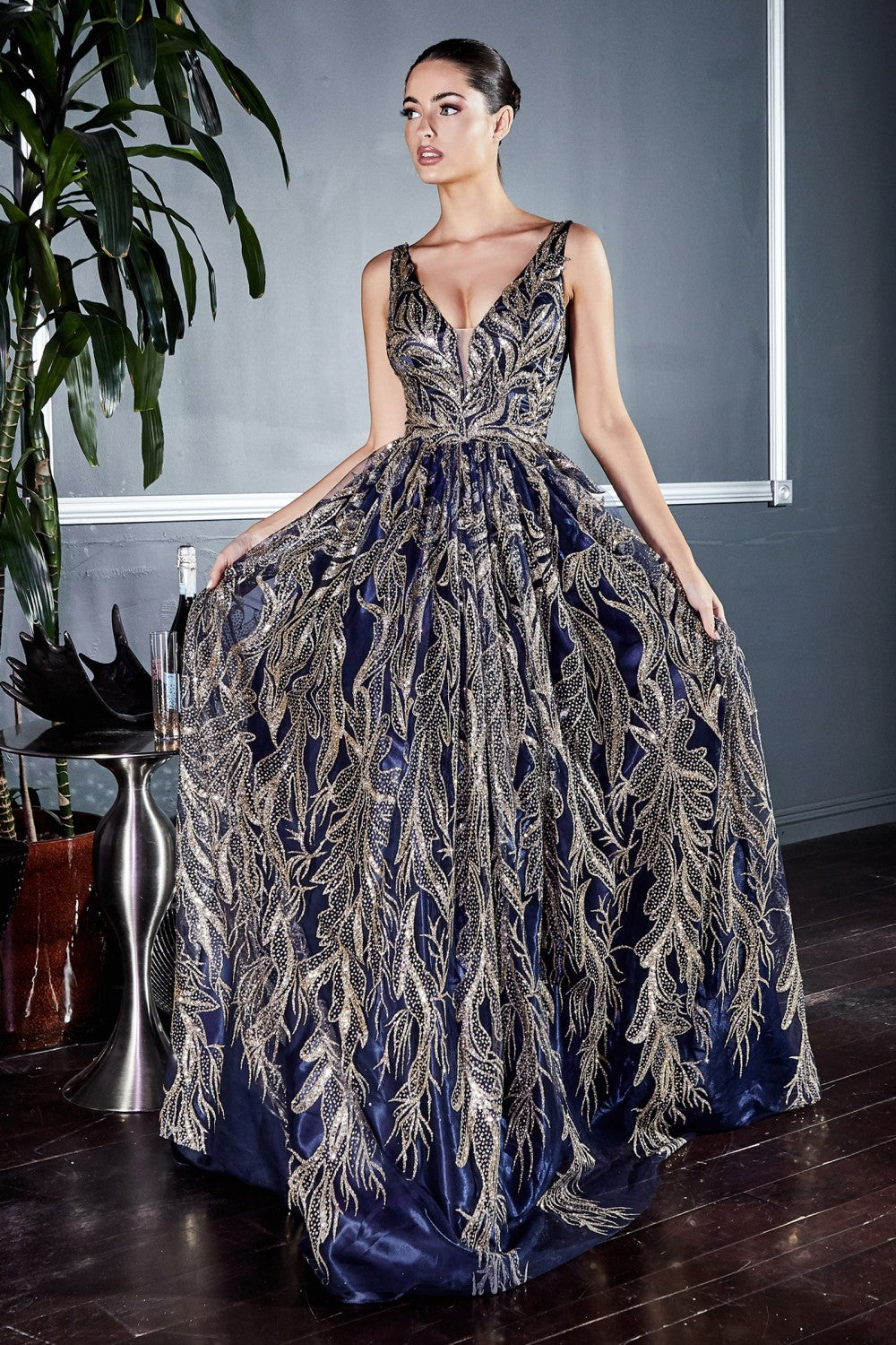 Long Glitter Print Dress By Cinderella Divine -J812