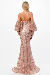 Fitted Strapless Glitter Gown By Cinderella Divine -J820