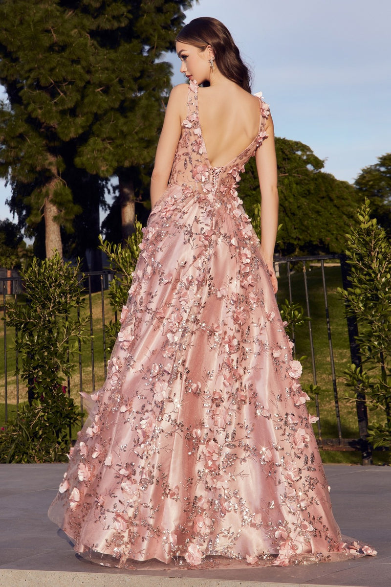 Glitter Floral Ball Gown By Cinderella Divine -J838