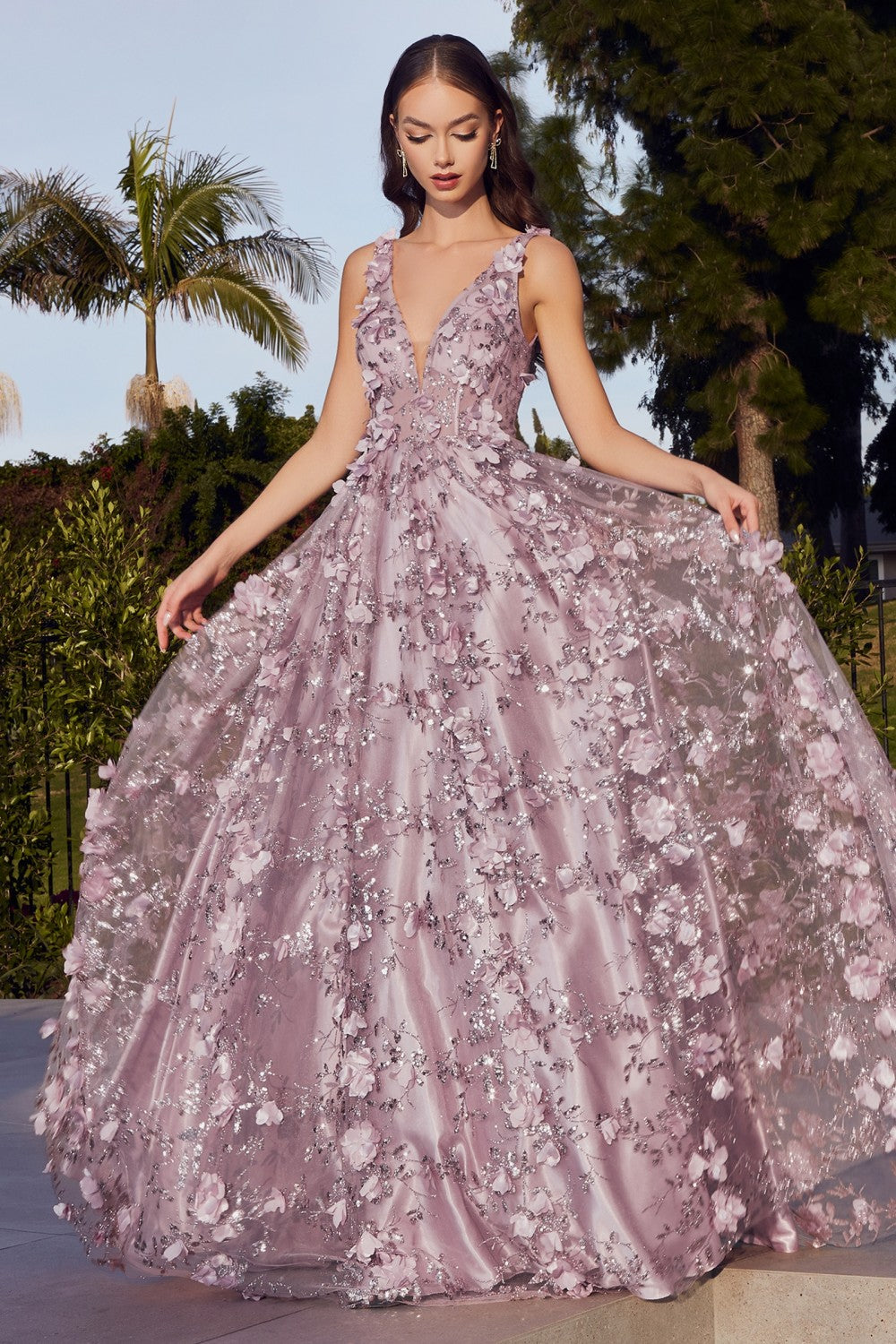 Glitter Floral Ball Gown By Cinderella Divine -J838