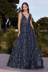 Glitter Floral Ball Gown By Cinderella Divine -J838