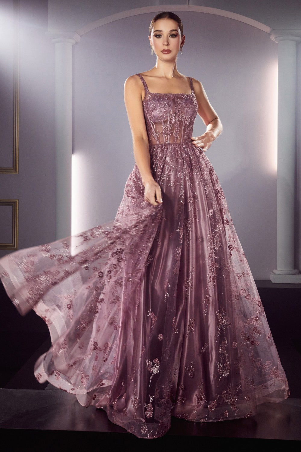 Glitter Print A-Line Gown By Cinderella Divine -J840