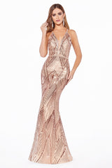 MyFashion.com - Fitted gown with art deco sequin print and beaded belt.(J9665) - Cinderella Divine promdress eveningdress fashion partydress weddingdress 
 gown homecoming promgown weddinggown 