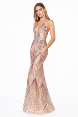 MyFashion.com - Fitted gown with art deco sequin print and beaded belt.(J9665) - Cinderella Divine promdress eveningdress fashion partydress weddingdress 
 gown homecoming promgown weddinggown 