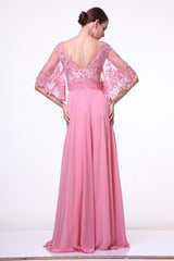 Lace Bodice Chiffon Sheath Dress by Cinderella Divine -JC3095